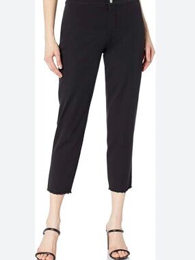 Lysse Rae Black Stretch Twill Flat Front Raw Hem Crop Pant Size Medium